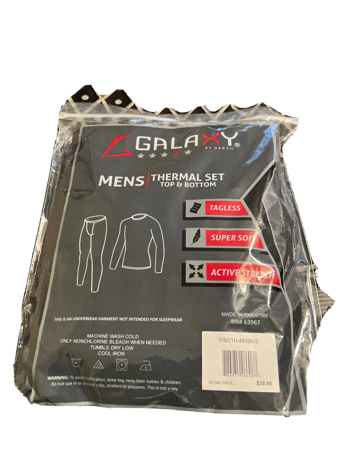 Galaxy by Harvic Men's 2-Piece Winter Thermal Top & Bottom Set / Small Black