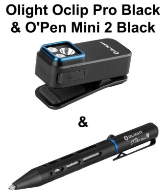 Olight Oclip Pro Black Clip on Flashlight & OPen Mini 2 Black Ballpoint/Pencil