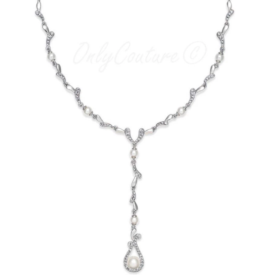 $110 Collar Lariat Eliot Danori Imitación Perla Pave Laop Tono Plateado Nuevo Foto 2 de 4