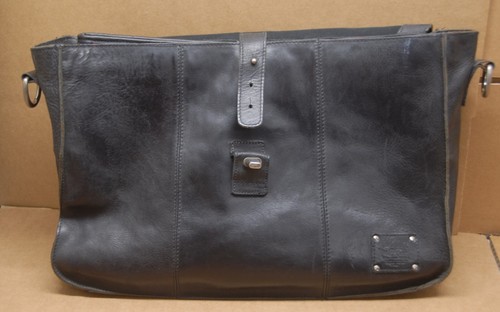 WILL Leather Goods Messenger Shoulder Bag Soft Black Leather Plaid Interior - Picture 22 of 22