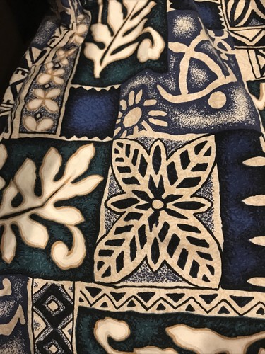 VTG HILO HATTIE ALOHA HAWAIIAN SHIRT POLYNESIAN TAPA BLUE WHITE LEAVES BOYS 16 - Picture 6 of 11