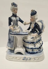 Vintage The Leonardo Collection Porcelain 2 Ladies Tea Party Figurine Blue White