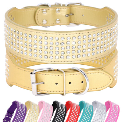 Rhinestone PU Leather 5cm Wide Dog Collar Adjustable for Medium Large Dogs  XS-XL