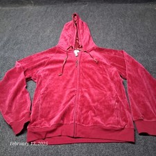 N.Y.L. New York Laundry Velour Velvet Hoodie Women Large Red Full Zip
