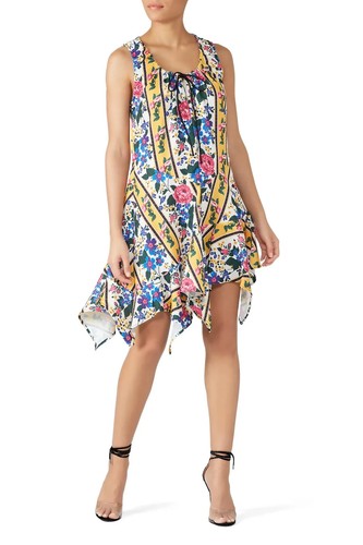 MARQUES ALMEIDA Shift Dress Small Yellow Blue Pullover Asymmetrical Mini Flare