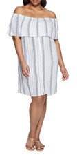 B Collection by Bobeau Women's Rosie Off Shoulder Flounce Dress Plus Sz 3X Blue
