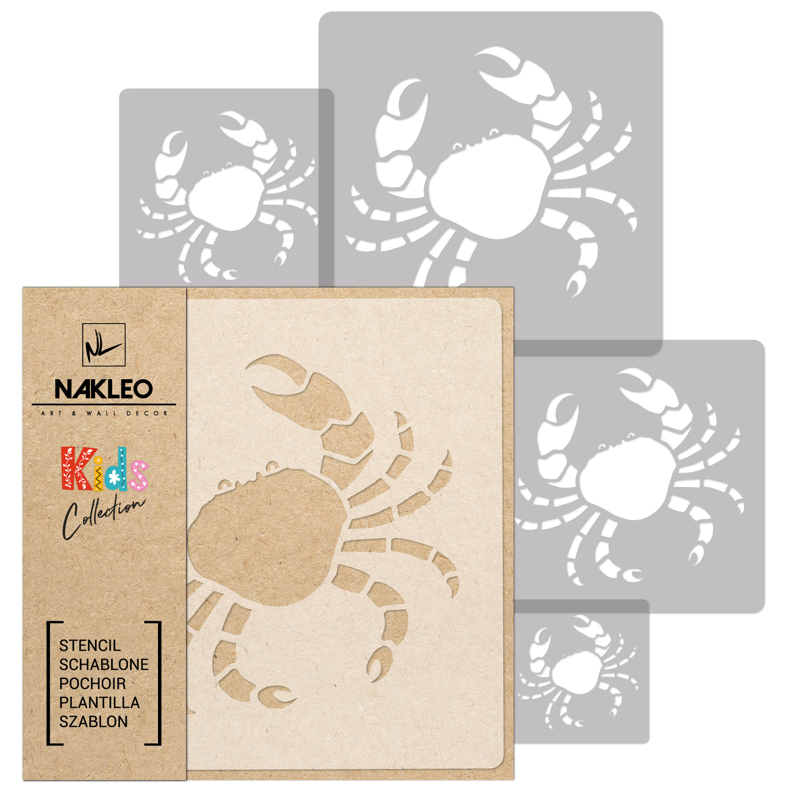 5x reusable PLASTIC Stencils // 34x34cm to 9x9cm // Nursery Template // CRAB