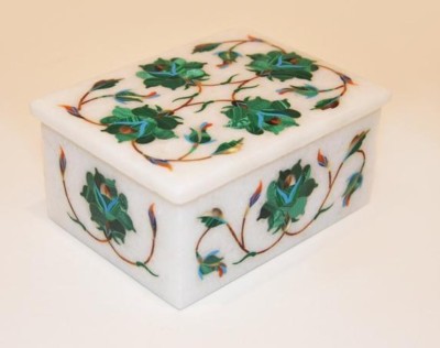 Marble jewelry Box malachite floral semi precious stones inlay art decor