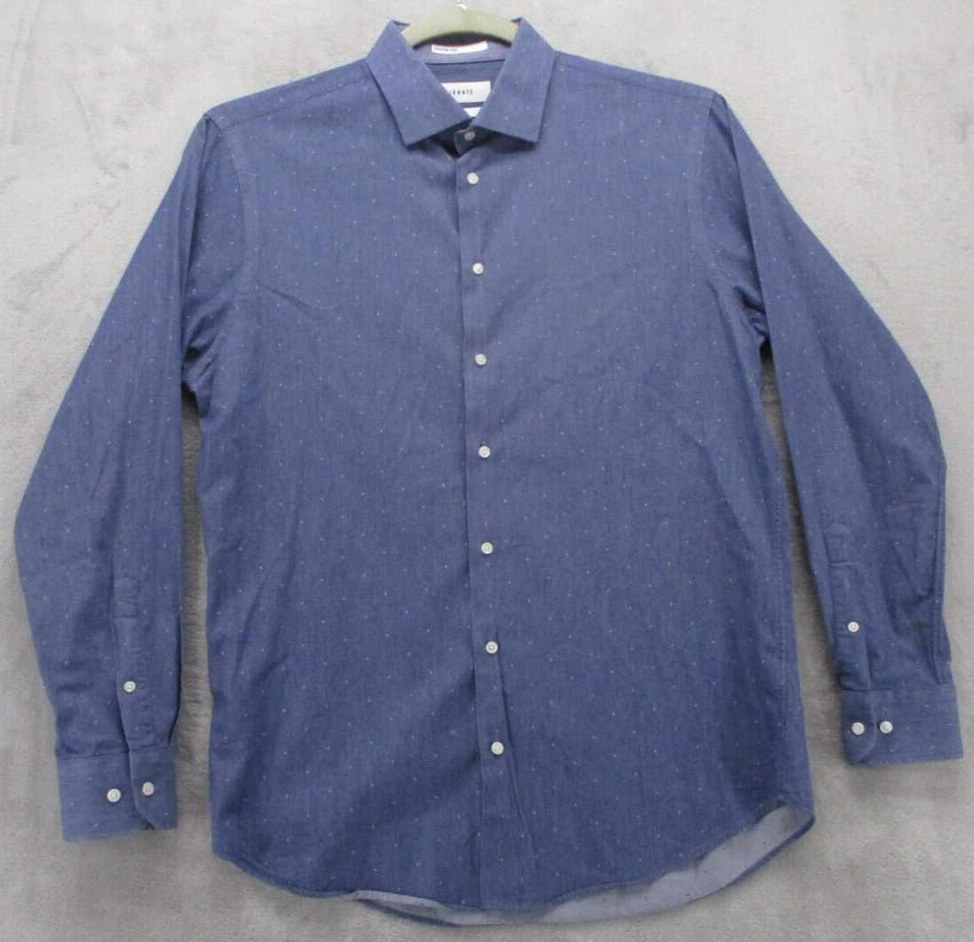 Calibrate Button Up Shirt Men's Large Slim Fit Blue with Geometric 100%  Cotton