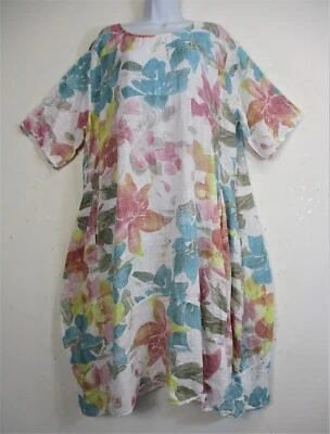 LagenLook Robe Coton Été Taille Unique Plus 18-22 Poches Col Rond - Photo 1/4
