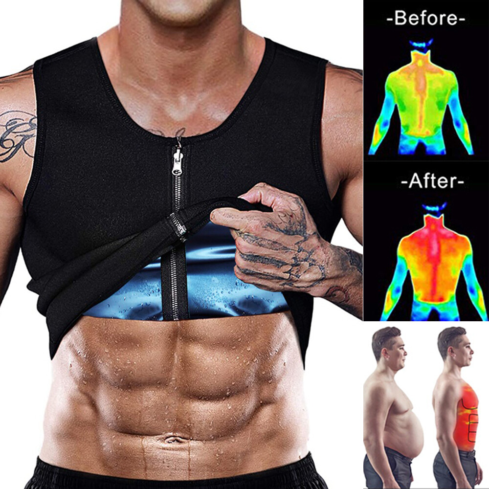 Men Sweat Vest Polymer Slimming Shirt Weight Loss Sauna Suit Waist Trainer  Top