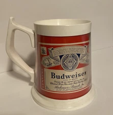 Vintage 1970s Budweiser Flambeau Plastic Beer Stein Mug Anheuser Busch