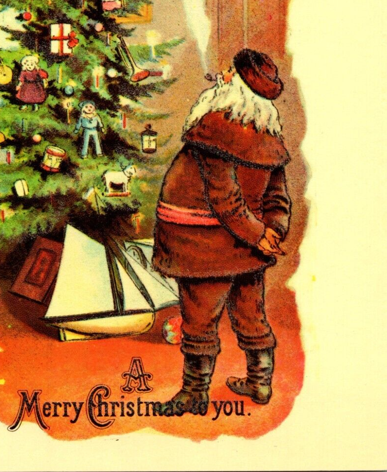 Reprint Vintage Merry Christmas Santa Holiday Postcard Decorating