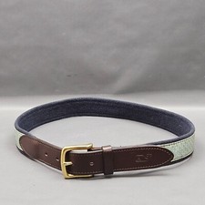 Vineyard Vines Whale Canvas Club Belt Mens Size 30 Blue Green Ribbon Made In USA