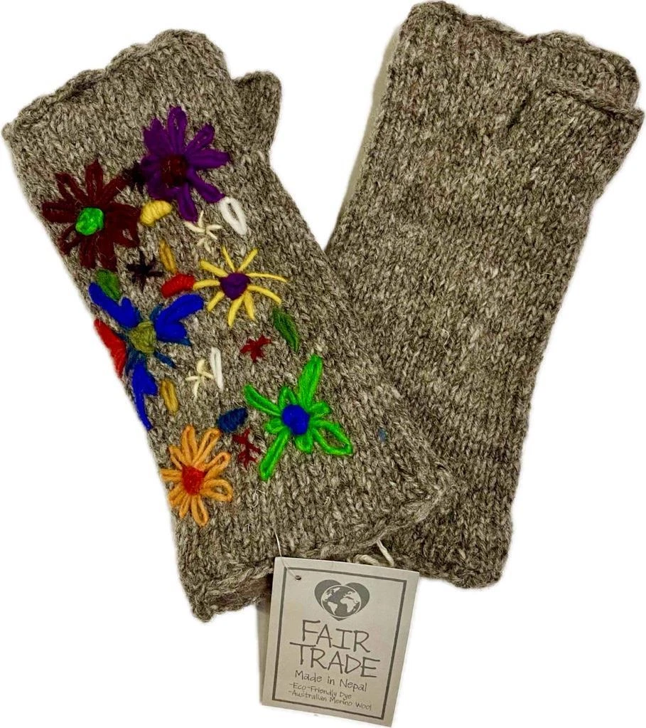 Fair Trade Hippie Wool Fleece Fingerless Texting Gloves Hand Warmers 5984 GY