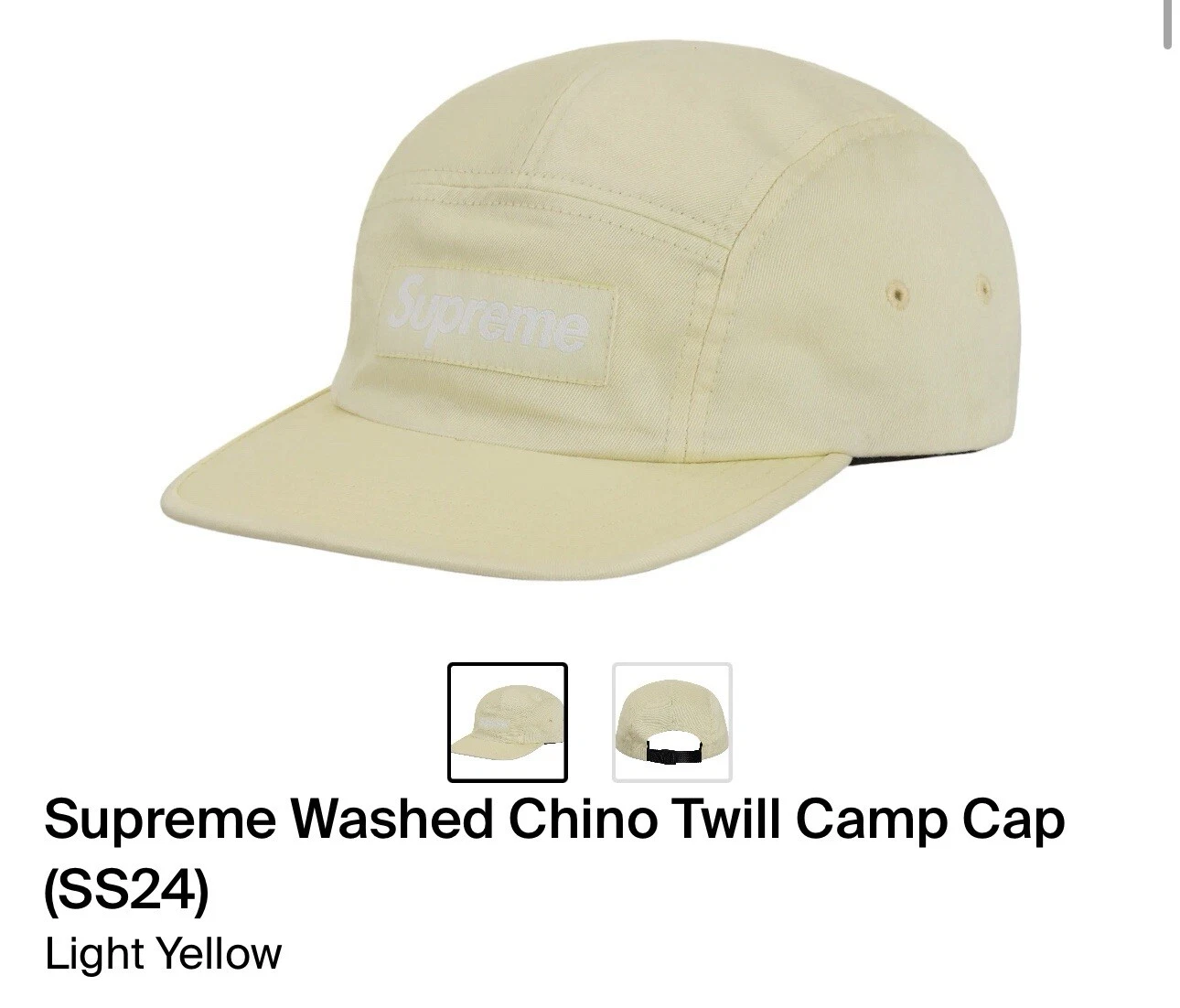 Capuchon de camp sergé lavé Supreme SS24 JAUNE CLAIR   FLAMBANT NEUF ET 100 % AUTHENTIQUE 