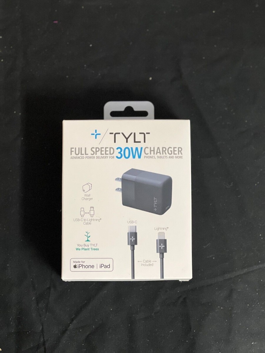 Tylt 30W USB-C Power Delivery Charger with Cable -Black