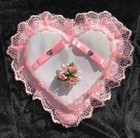 Pink, Baby Pink, Rose Pink Wedding Ring Pillow, Lace Heart Shape, Bridal Cushion