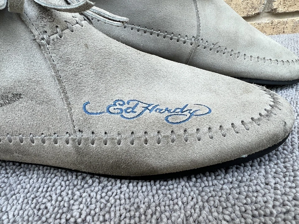 Botines Ed Hardy Mujer Gris Calavera Kill Love Cremallera Lenta Estilo 19SF 107W Gamuza Foto 4 de 4