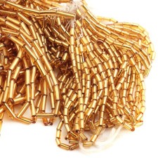 Lot 1000  Vintage Czech gold lined crystal bugle glass beads 3/7mm