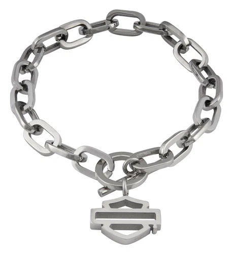 Harley-Davidson Women's Large Chain Toggle Bar & Shield Bracelet Steel (7.5)