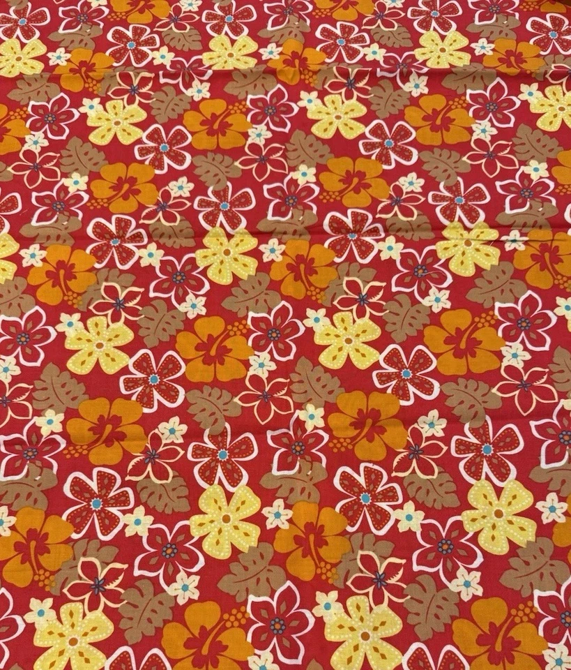 Benartex Fabric SURFIN MONKEYS Tropical Floral Print Red Orange Yellow 36 x 44” - Image 2 of 3