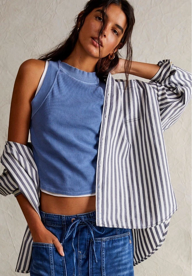 NWT FREE PEOPLE We The Free 88 Tank TOP XS DENIM GRAY - Image 4 of 4