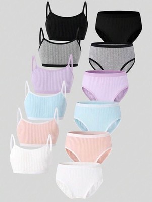 12-Pack Soft Cotton Underwear for Girls - Skin-Friendly Ribbed Briefs for Back t