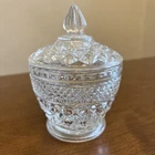 Vintage Anchor Hocking Wexford Pressed Glass Sugar Bowl with lid 4.5" Tall