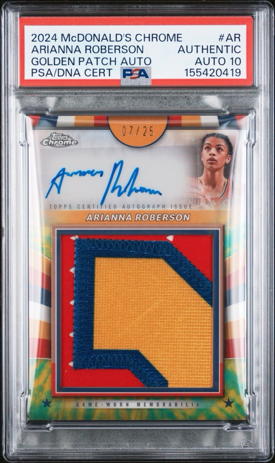 2024 McDONALD'S CHROME ARIANNA ROBERSON /25 GOLDEN PATCH AUTO PSA AUTHENTIC view 6