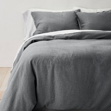 Full/Queen Heavyweight Linen Blend Duvet Cover  Sham Set Dark Gray -