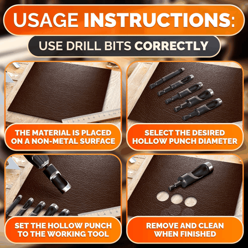 Leder Locher Werkzeug Set 6-teilig Bohrer 3 16 1 4 5 16 3 8 7 16 1 2 - Bild 5 von 9