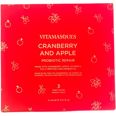 Vitamasques Cranberry and Apple Probiotic Repair 3 Sheet Masks Box Set - NEW