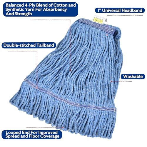 Matthew Cleaning Heavy Duty Mop Head Commercial 3 Count (Pack of 1) Blue