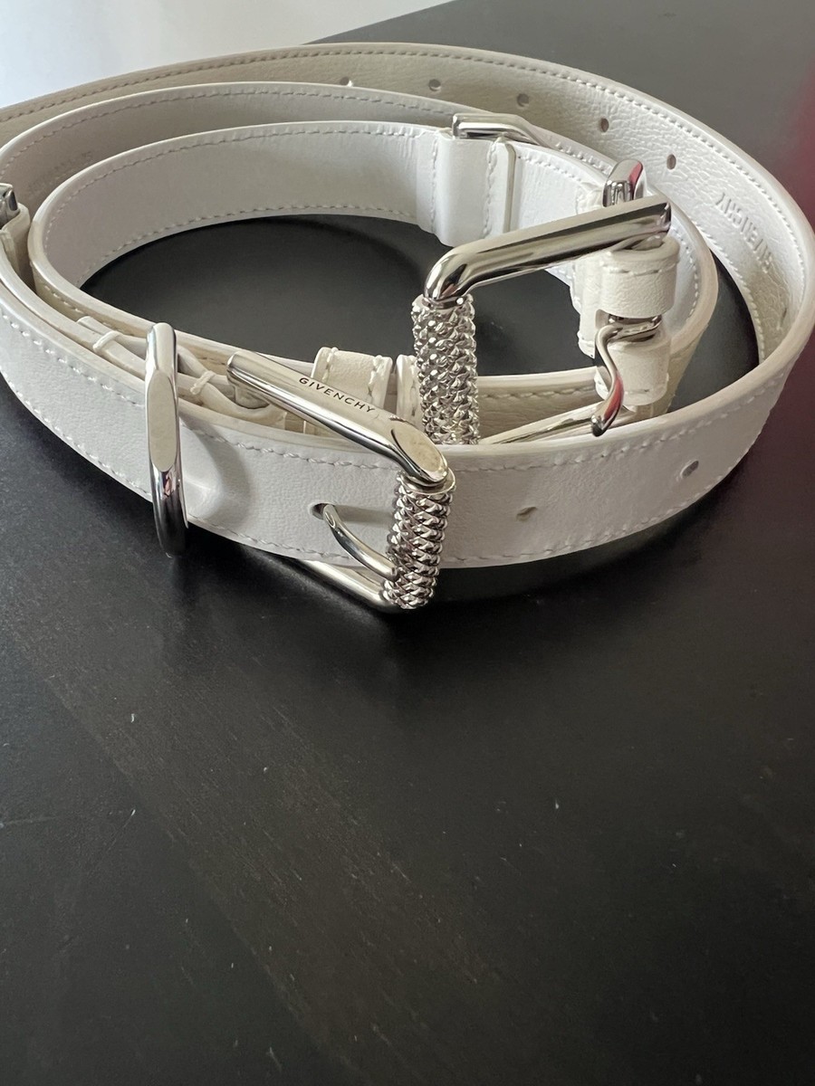 Givenchy Voyou V2 Skinny Pebble-Grain Leather Belt Ivory  display picture 1