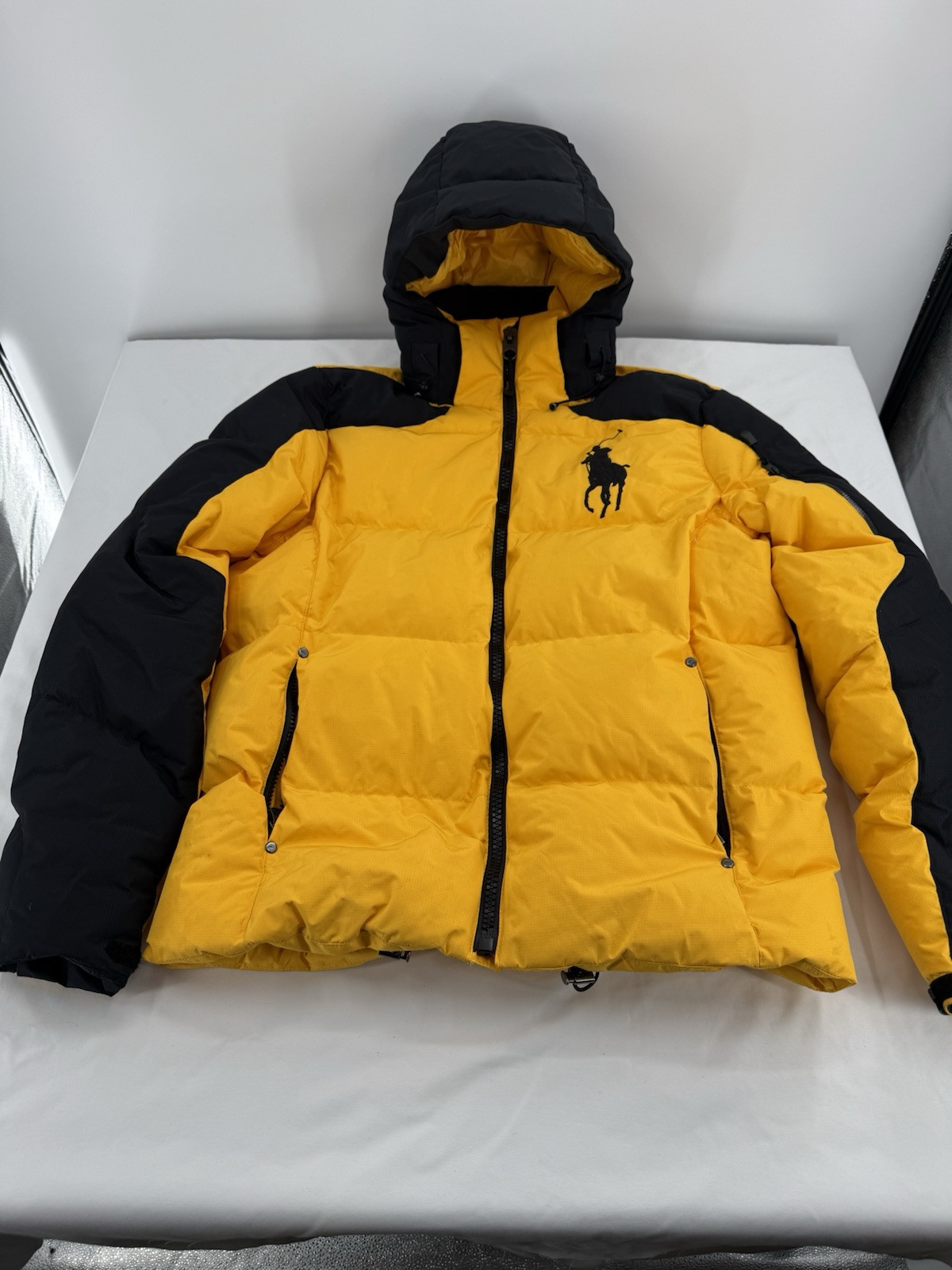 Piumino imbottito Ralph Lauren GIALLO grande pony ricamo taglia S cappuccio rimovibile