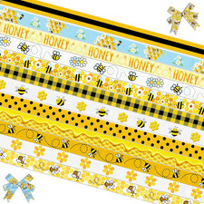 12 PCS Happy Bee Day Ribbons for Crafting, 3/8" Width Grosgrain Ribbon First Bir