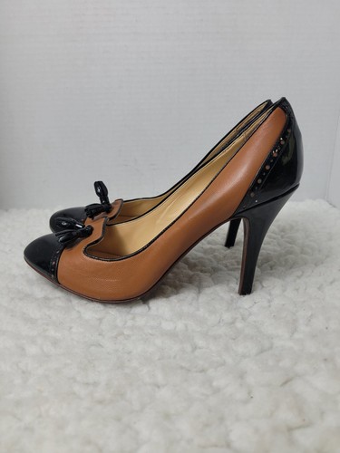 J. Crew Mona Womens Heel Shoes Size 8.5 Black Tan Leather Tassel Brogue Pumps - Picture 3 of 8