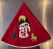 Vintage Red Brushed Polyester Christmas Tree Skirt - Flocked Santa Scene