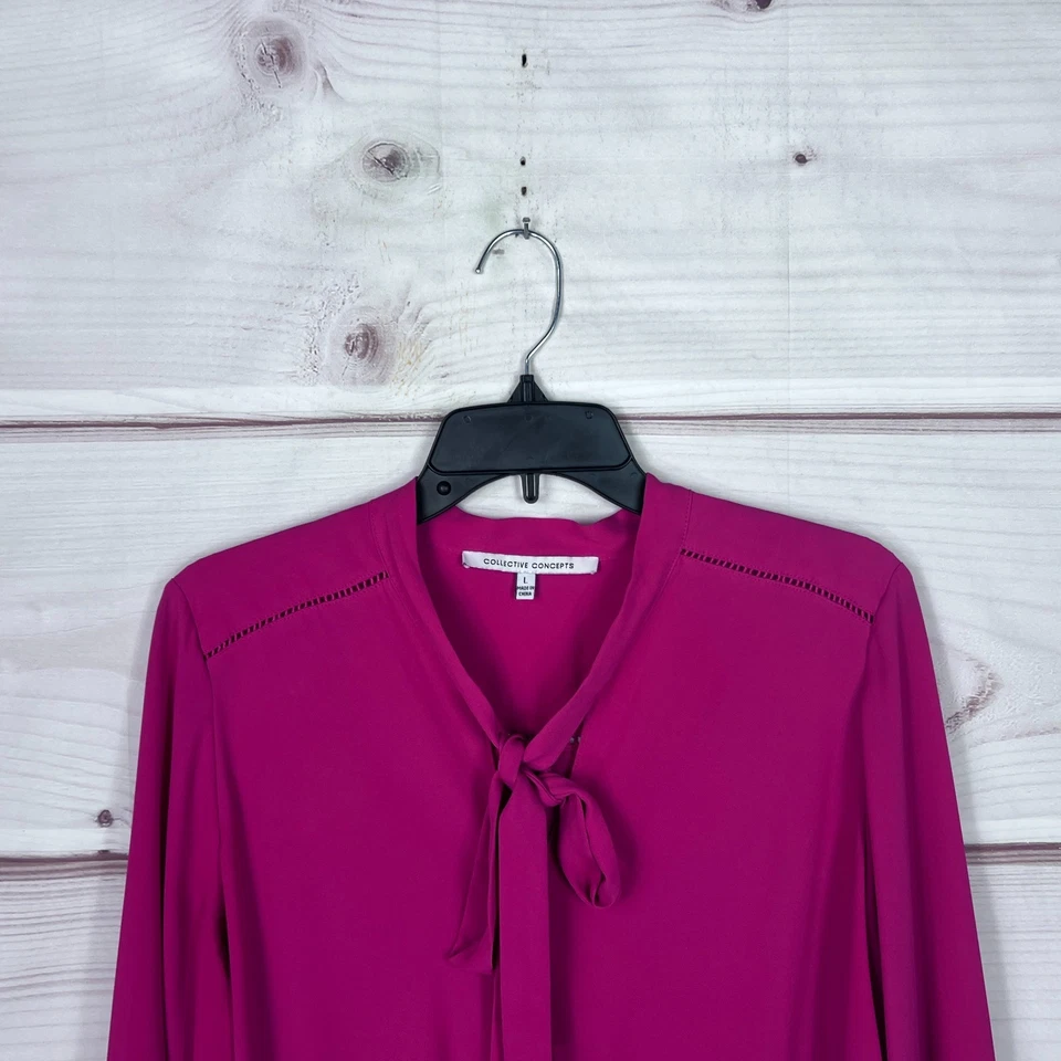 Blusa Collective Concepts Top Mujer L Rosa Imitación Envolvente Cuello Atado Manga Larga Tejida Foto 2 de 4