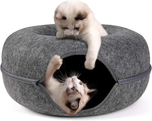 Bininl Cat Tunnel - Peekaboo Cave Bed for Indoor Pets, Donut-Shaped House Wit...