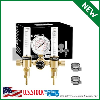 RX WELD Dual Output Argon Regulator Flow Meter Mig Tig 0-60CFH CGA580 Inlet 5/''8