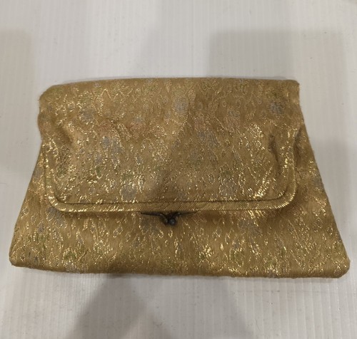 Vintage 50s /60s Gold Clutch fold over Purse. metallic with blues and pinks.