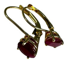 14K Yellow Gold Oval Ruby Leverback Earrings Signed 1.10g