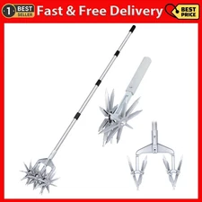 Rotary Cultivator, Adjustable Hand Tiller Garden Tool with Detachable Solid Meta