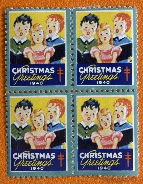1940 USA NTA Christmas Seals  TB Cinderella Block of 4 - Printers Mark "U"