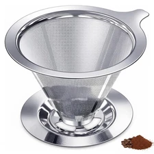 Stainless Steel Pour Over Coffee Dripper, Paperless Reusable Cone Coffee Filt...