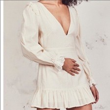 LoveShackFancy Inez Dress Womens Small Ruffles Elastic Waist Boat Neck Lined