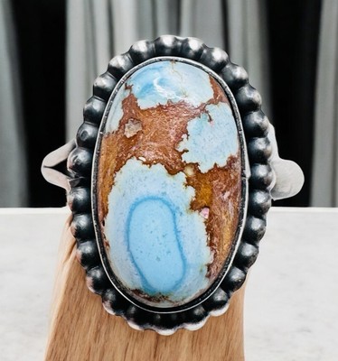 Navajo Sterling Silver Golden Hills Turquoise Adjustable Ring Signed Eli Skeets