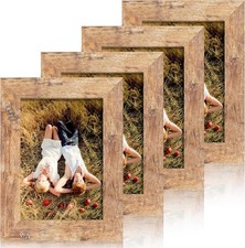 iRahmen 4x6 Picture Frame Set of 4, High Definition Real Glass Rustic Brown Fram